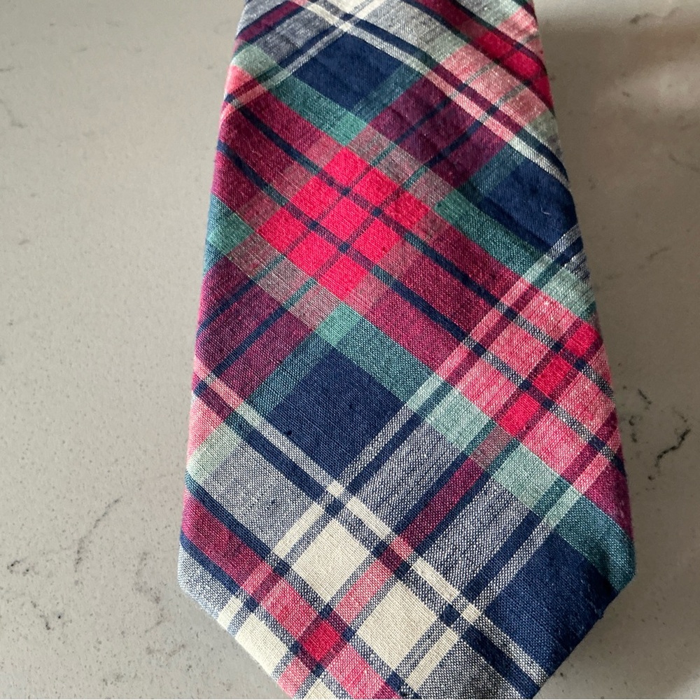Vintage Guy Laroche Cravate cotton tartan madras neck tie made in USA - Picture 2 of 7